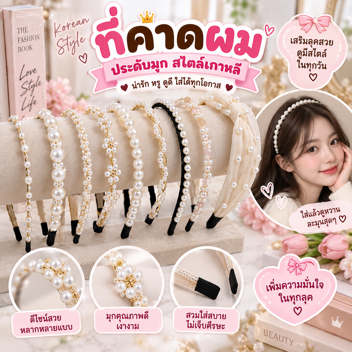 ที่คาดผมประดับมุกสไตล์เกาหลี